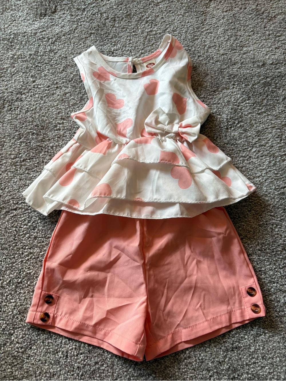 Girls Two-Piece Heart Peplum Top & Pink Shorts
